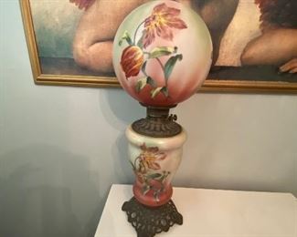 Lot 223 antique oil lamp 27.5” $125  NOW $87