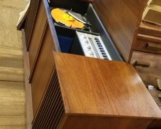Mid Century Modern/Danish Modern Stereo Console   Powers Up, Needs Cartridge, One Speaker Out                $250             