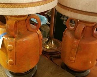 Pair Mid Century Modern Orange Lamps, Reduced to $300