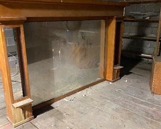Antique Solid Cherry Bar back
5 1/2 feet tall
8 feet wide
Over 100 years old
Beveled mirror
Would look great as a mantle over a large fireplace
$800