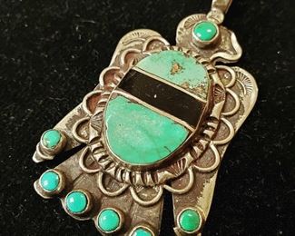 Native American sterling and turquoise pendant - $250