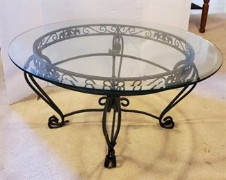 Round Wrought Iron? Table with Thick Glass Top