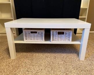 Ikea White Tv Stand/Table w/ Two Matching Wicker Ikea Baskets