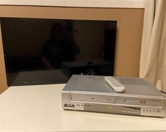 Vizio 32 Inch Flat Screen Tv, No Remote or Cords, Go Video VHS and DVD Player, Powers ON