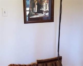 Lamp with Paper Shade, Tapestry & Velvet Throw Pillows and Foil Art Print