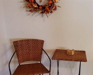 Wicker Folding Side Table with Matching Chair, Chinese Lantern Wreath & Coasters