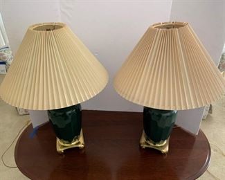 Lot #345 - Two Green Quality Lamps Handcrafted by Alsy Lighting, 27.5"h