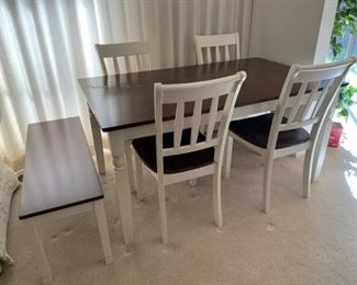 Beautiful Farm House Style Dining Table with Four Chairs and Bench