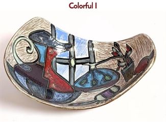 Lot 10 Fantoni Style Leather Covered Pottery Bowl. Colorful I