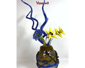 Lot 38 Large Artist Blown Glass Sculpture. Flowers in Vase wit