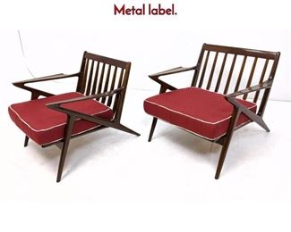 Lot 46 Pr Poul Jensen Z Lounge Chairs for Selig. Metal label.
