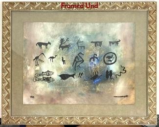 Lot 51 MOMPO Pastel Painting Calligraphic Figures. Framed Und