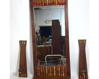 Lot 61 Mid Century Modern Mirror Shelf and Sconces with Appli