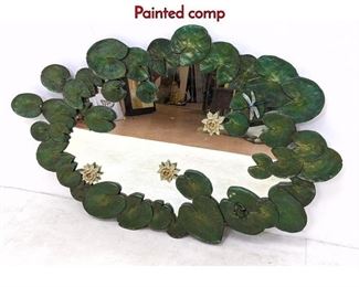 Lot 65 Large Decorator Lily Pad Form Wall Mirror. Painted comp