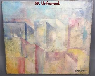 Lot 76 Abstract Oil on Canvas signed CARRENO 59. Unframed.