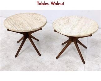 Lot 78 Pr Adrian Pearsall Style Travertine Side Tables. Walnut