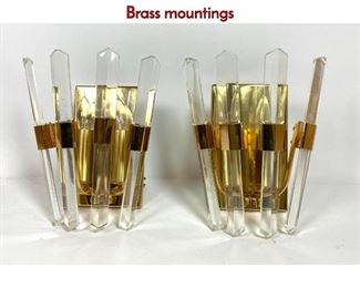 Lot 80 Pair Decorator Glass Rod Wall Sconces. Brass mountings
