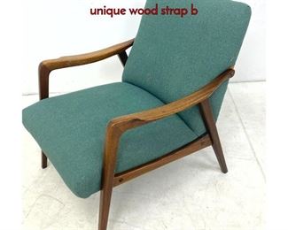Lot 83 Danish Modern Arm Lounge Chair with unique wood strap b