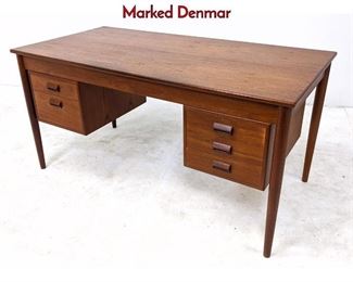 Lot 100 Danish Modern Teak Desk w Sculpted Pulls. Marked Denmar