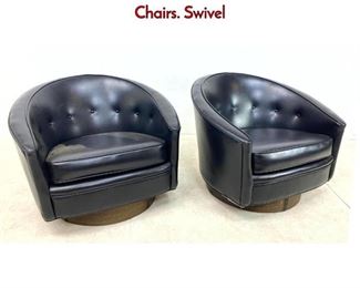 Lot 105 Pair Black Vinyl Milo Baughman Style Tub Chairs. Swivel