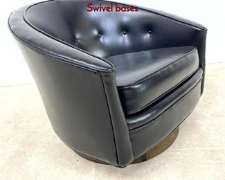 Lot 106 Black Vinyl Milo Baughman Style Tub Chair. Swivel bases