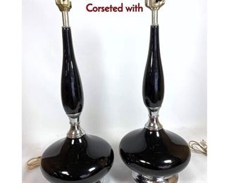 Lot 115 Pair 70s Modern Gray Glass Table Lamps. Corseted with