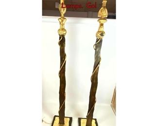 Lot 118 Pair Bronze and Iron Giacometti Style Floor Lamps. Gol