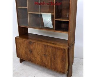 Lot 127 2pc American Modern Walnut China Cabinet Hutch w Sculpt