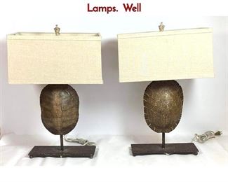 Lot 129 Pair Decorator Natural Turtle Shell Table Lamps. Well