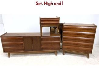 Lot 132 4pc Lane American Modern Walnut Bedroom Set. High and l