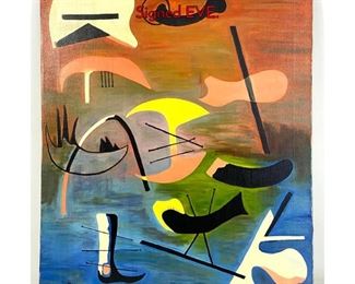 Lot 137 Surrealist Abstract Oil Painting on Canvas Signed EVE.