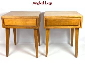 Lot 175 Pair Conant Ball 1 Drawer Side End Tables. Angled Legs