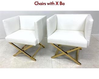 Lot 187 Pair Contemporary Vinyl and Brass Cube Chairs with X Ba