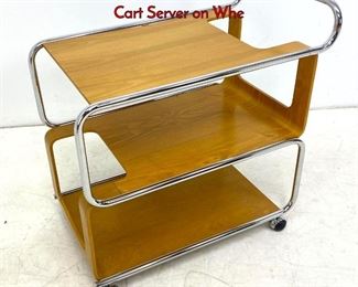 Lot 209 Modernist Chrome and Molded Wood Bar Cart Server on Whe