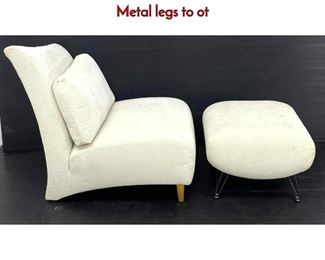 Lot 210 Overstuffed Lounge Chair and Ottoman. Metal legs to ot
