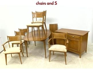 Lot 251 8pc Heywood Wakefield Dining Set. Table 6 chairs and S