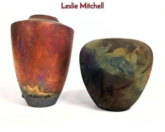Lot 272 2pcs Artist signed Raku Pottery Vases. Leslie Mitchell