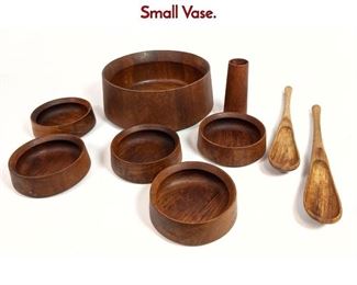 Lot 278 Dansk IHQ Teak Salad Bowl Set and Small Vase.