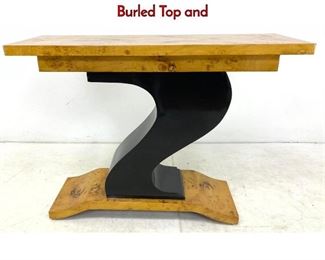 Lot 290 Art Deco Style Console Hall Sofa Table. Burled Top and