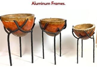 Lot 298 Set 3 Graduated planters with Painted Aluminum Frames.