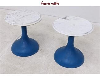 Lot 311 Pair Painted Blue Pedestal Side Table. Tulip form with