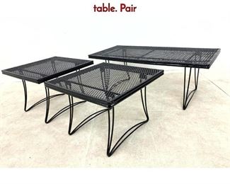 Lot 322 3pc Black iron leg tables. Mesh top. Coffee table. Pair
