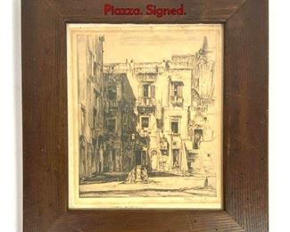 Lot 347 EARL HORTER Etching of Italian Piazza. Signed.