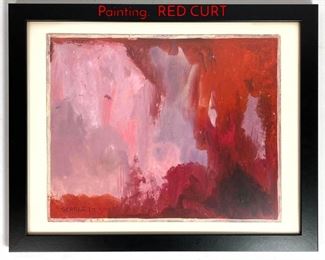 Lot 358 RALPH SCARLETT Mixed Media on Paper Painting. RED CURT