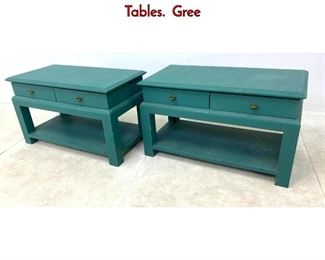 Lot 382 Pair Karl Springer Style Grass Cloth Side Tables. Gree
