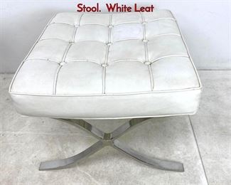 Lot 383 Contemporary Barcelona Style Ottoman Stool. White Leat