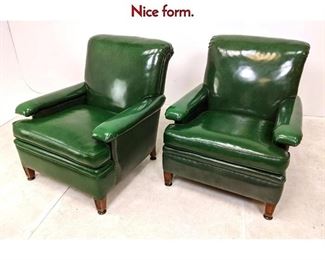 Lot 386 Pair Forest Green Vinyl Club Lounge Chairs. Nice form.