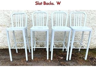 Lot 406 Set 4 Contemporary Steel Bar Stools with Slat Backs. W