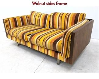 Lot 419 MILO BAUGHMAN style Love Seat Sofa. Walnut sides frame