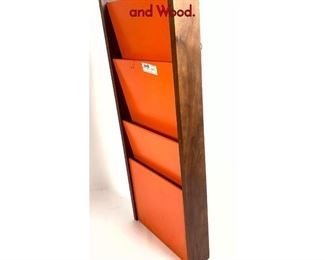 Lot 425 Peter Pepper Wall Magazine Rack. Orange and Wood.